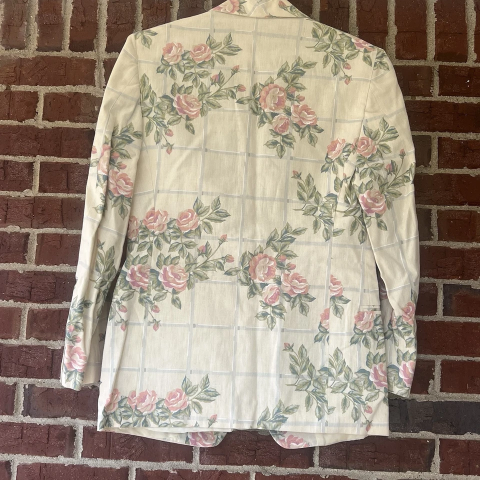 Blazer Jeffrey Banks Vintage Mujer Tostado Floral Bolsillos Romántico Casa de Campo Talla 2 Foto 4 de 4