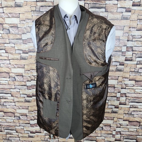 Steve Harvey 2 Piece Suit Mens 46R 38X30 Tan Microherringbone Peak Double Vented - Picture 10 of 13