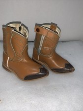 VTG 1950  s Infants Size 1 Leather Cowboy Boots Brown Zip Snap Pointed Toe Mexico