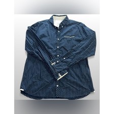 Mens Blue Pattern Button Down Shirt Large Slim Fit Long Sleeve Casual Dress