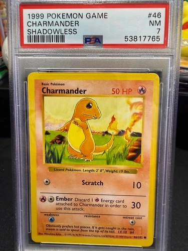 Pokémon TCG Charmander Base Set Shadowless PSA 7
