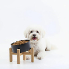 Black Raised/Elevated 15 Slanted Ceramic Dog Bowl for Small Breeds,Tilted anti S