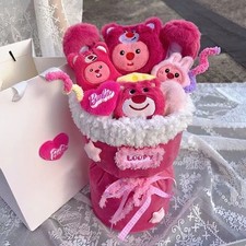 Pixar Disney Lotso Strawberry Bear Wrapped Bouquet Plush Doll Gift