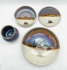 4-Lot O Clay Art Pottery Set Bowl, Plate, Cup & Small Bowl Southwest Design