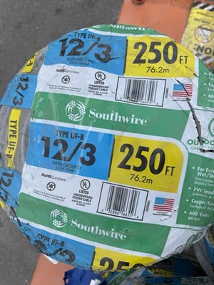 Southwire 13058355 250 ft. 12/3 Gray Solid CU UF-B W/G Wire  BRAND NEW