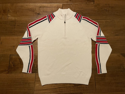 Alps & Meters Alpine Slalom Knit Ski Sweater Ivory Merino Wool Cashmere -Men's L