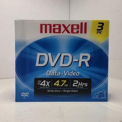 Maxell DVD-R 4.7GB 2Hrs Data Video 4x Speed Write-Once 3 Pack Brand New Sealed