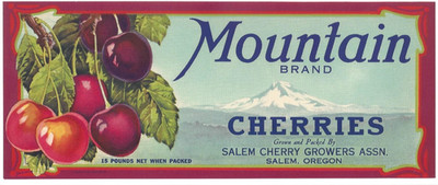 Original MOUNTAIN cherry crate label Salem Oregon snow capped cascades growers
