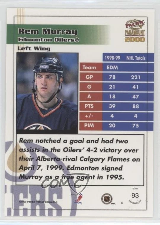1999-00 Pacific Paramount Copper Rem Murray #93 - Image 2 of 2