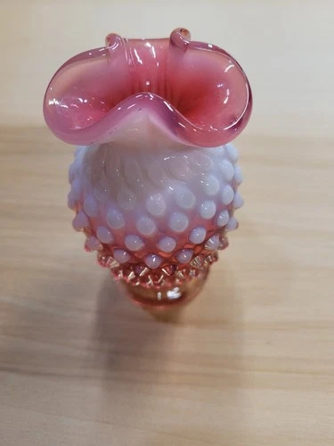 Vintage Fenton Cranberry Hobnail 3 3/4" FULL RUFFLED TOP Opalescent Bud Vase