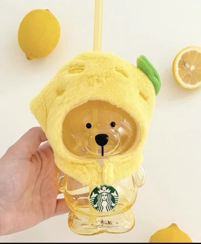 Starbucks 2025 China Summer Fruit Lemon Yellow Bear Glas Tasse mit Hülle - Bild 2 von 4