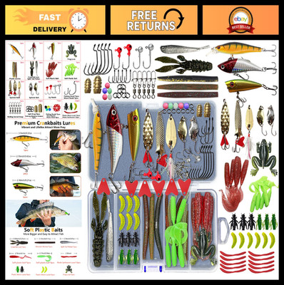 Fishing Lures Kit - Crankbaits, Topwater Lures, Spinnerbaits, Jigs & Tackle Box