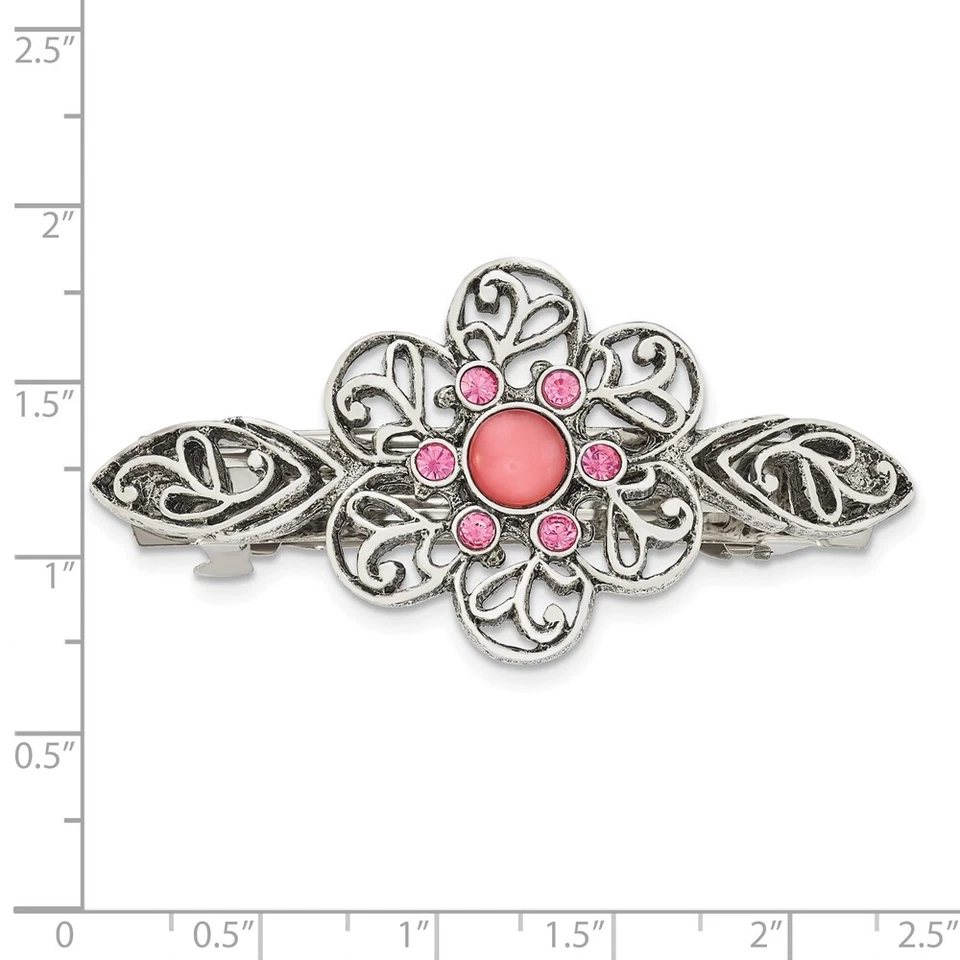 Joyería 1928 - Cabujón rosa tono plata y pasador de flores de cristal Foto 3 de 4