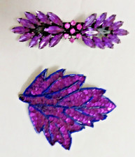 Lot of 2 large Purple sparkly hair barrettes clips sequins beads rhinestones