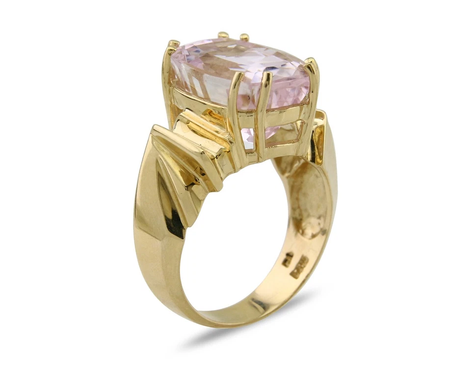 Женское кольцо из чистого золота 14 карат с одним натуральным добытым кунцитом 8,26 карата - Изображение 2 из 4