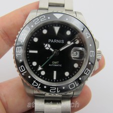 Orologio Uomo 40mm Parnis Verde GMT Movimento Automatico Vetro Zaffiro Indicatore Data