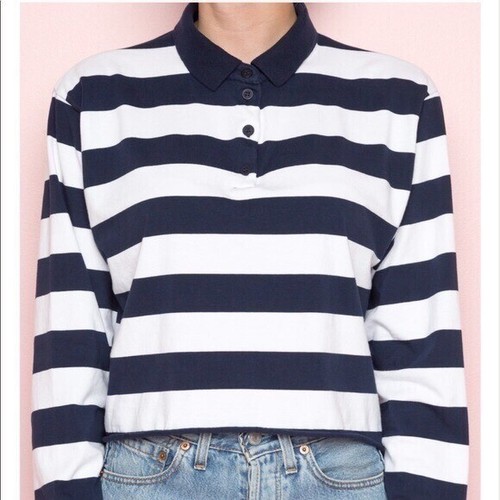 Brandy Melville Navy Blue Striped Crop 