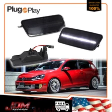 Smoked Lens White LED Front Side Marker Lights For 10-14 Volkswagen MK6 Golf/GTI