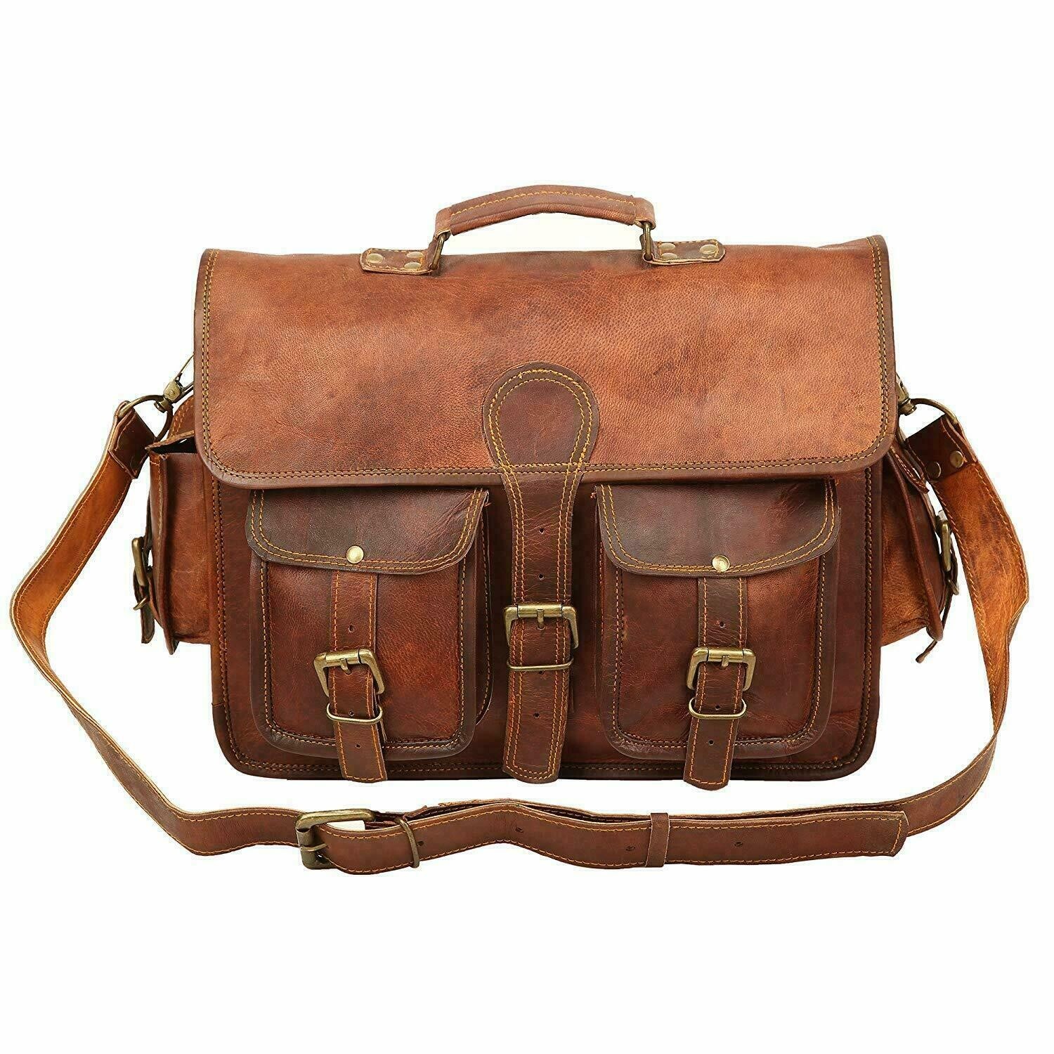 Business Briefcase Bag Leather Messenger Shoulder Genuine Men's Brown
