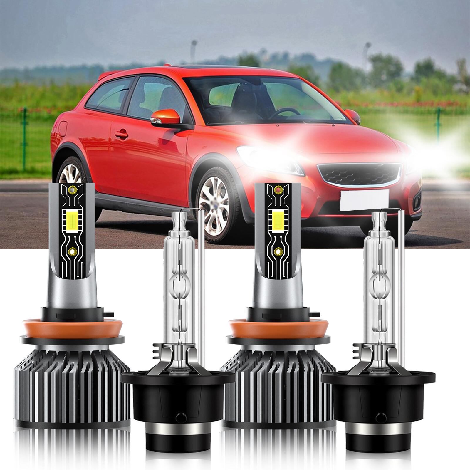 For Volvo C30 2010-2011 4x LED HID Headlight Bulbs High Low Beam Kit H11+D2S