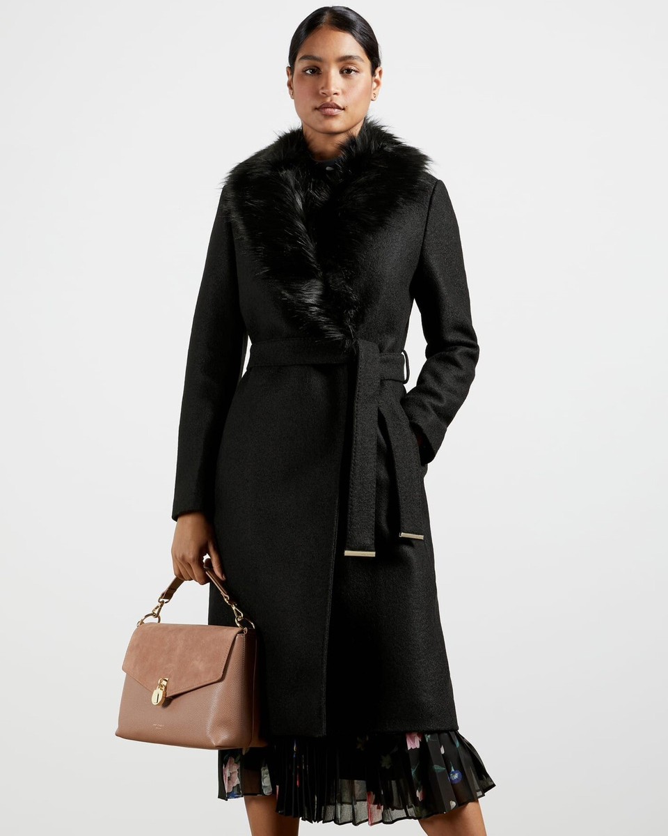 ぽ*︎様 TED BAKER ウールラップコート L相当 TED BAKER Midi/Rose Wool Long Wrap Tie Belted Coat, Camel Color