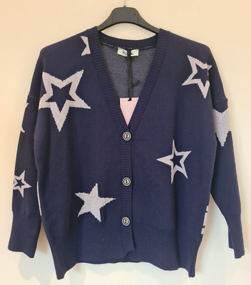 Made in Italy Strickjacke Stern V-Ausschnitt Knopfleiste Langarm blau One UK Größe 8-16