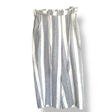 Lauren Conrad Striped Linen Blend Wide Leg Cropped Pants Drawstring Waist L