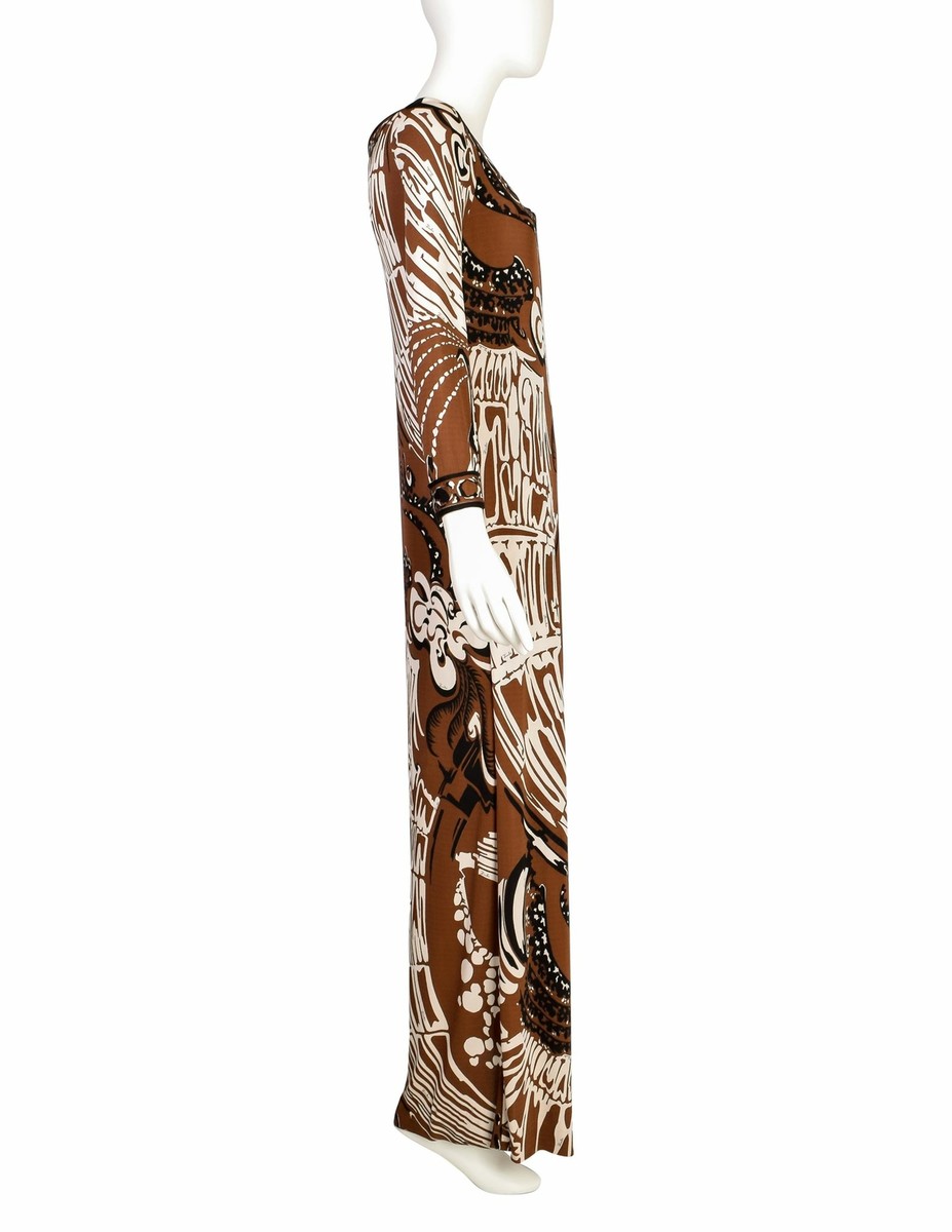 Emilio Pucci Vintage 1960s Brown Black Floral Print Silk Jersey