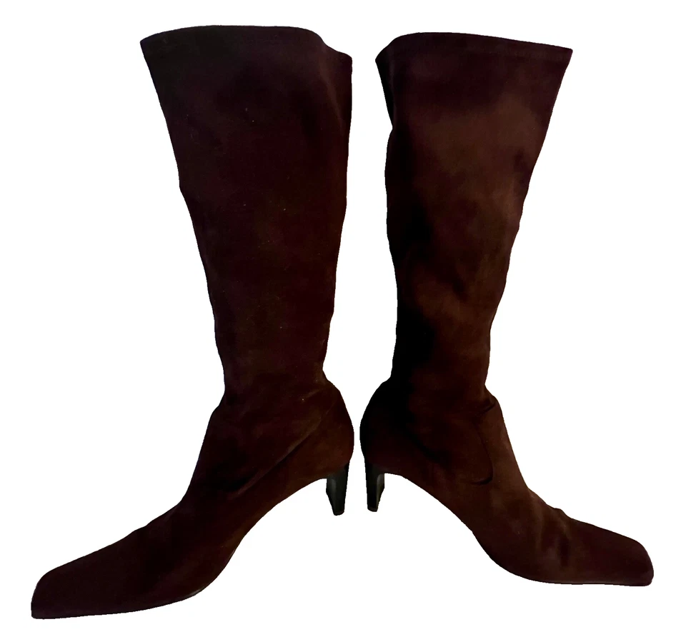 Botas para mujer 7,5 RAMPAGE Fortune parte superior marrón gamuza elásticas hasta la rodilla tacón bloque Foto 4 de 4