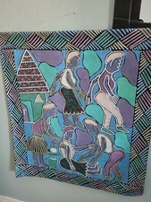 Hand Painted Sadza Painting 32.5x29.5 Signed V. Chitsike