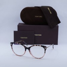 NEW TOM FORD FT5770-B 055 Shiny Blush Havana/Rose Gold/Clear Blue Light Block...