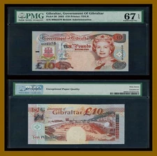 Gibraltar 10 Pounds, 2002 P-30 PMG 67 EPQ Unc