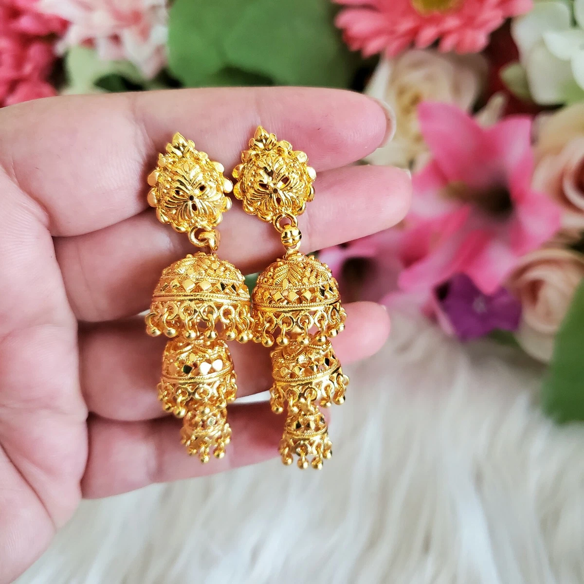 Gold Plated Rani Haar Design Earring Jhumka For Women