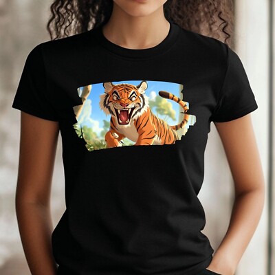 Frauen T-Shirt Wütender Tiger Motiv Baumwolle Größe S bis 3XL