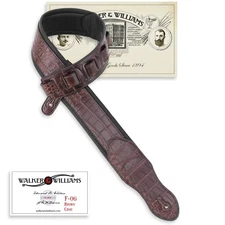 Walker & Williams F-06 Dark Brown Gator Guitar Strap Padded Glove Leather Back 