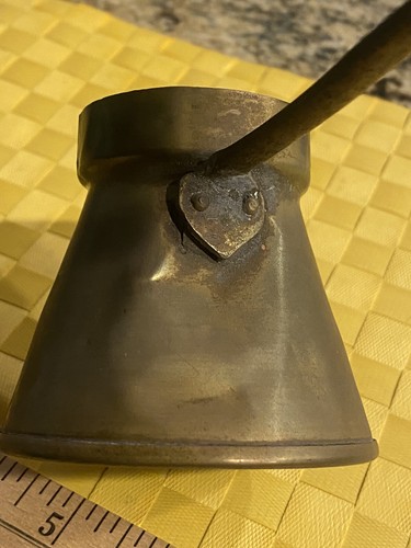 Antique Copper Milk Frothing Pitcher Creamer Cup with Brass Handle Hanging - Picture 7 of 12