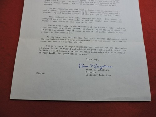 Franklin Mint Wyatt Earp Original Letter for Revolver with Embossed Letter Head - Picture 4 of 4