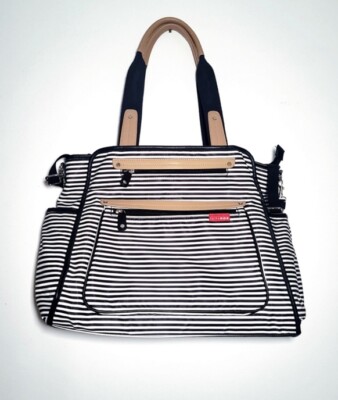 NEW GRAND CENTRAL TAKE-IT-ALL DIAPER BAG BLACK WHITE STRIPE SKIP HOP CARRY-  ALL