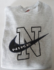 Nike Vintage Sweatshirt Large Gray L/S Embroidered Swish Made in USA Cotton Poly