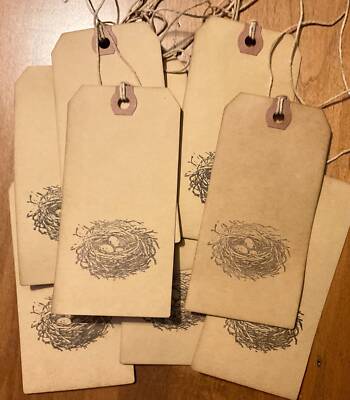 Set of 3 Lg. Primitive Birds Nest Hang Tags Bird Nest Hang Tags