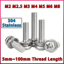 Phillips Screws Bolts with Washers Stainless Steel Metric M2 M2.5 M3 M4 M5 M6 M8