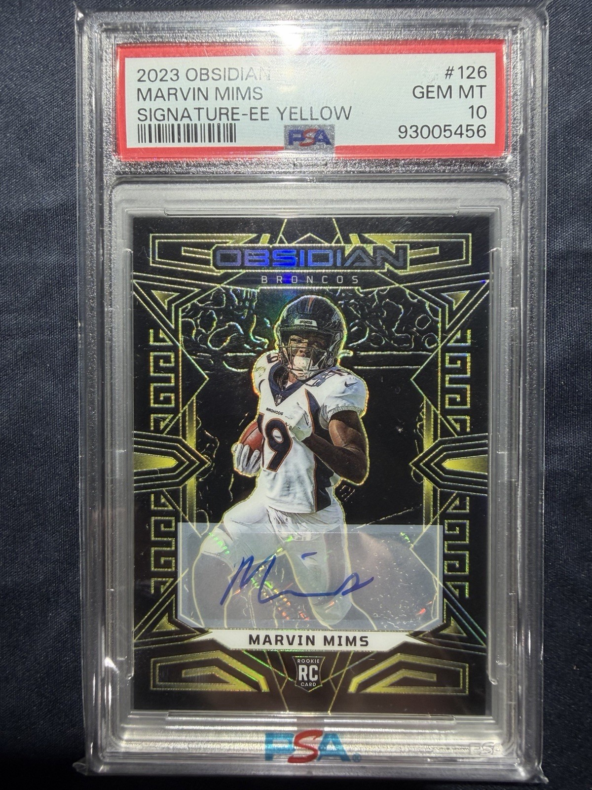 Marvin Mims Rookie Auto Yellow /10 PSA 10 2023 Panini Obsidian