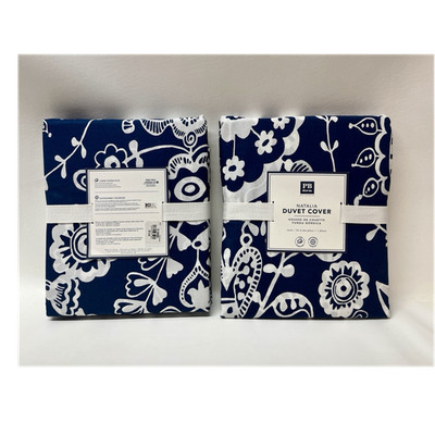 Pair PB Dorm Natalia Twin Duvet Cover 100% Cotton Blue White Floral Pattern