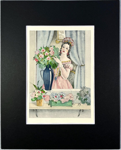 Aristocrat Lady Art Deco Unberto Brunelleschi. Original Pochoir-1948 Matted 8x10