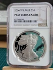 2006 W  1oz American Silver Eagle PROOF Coin with COA  NGC PF69 ULTRA CAMEO (5)