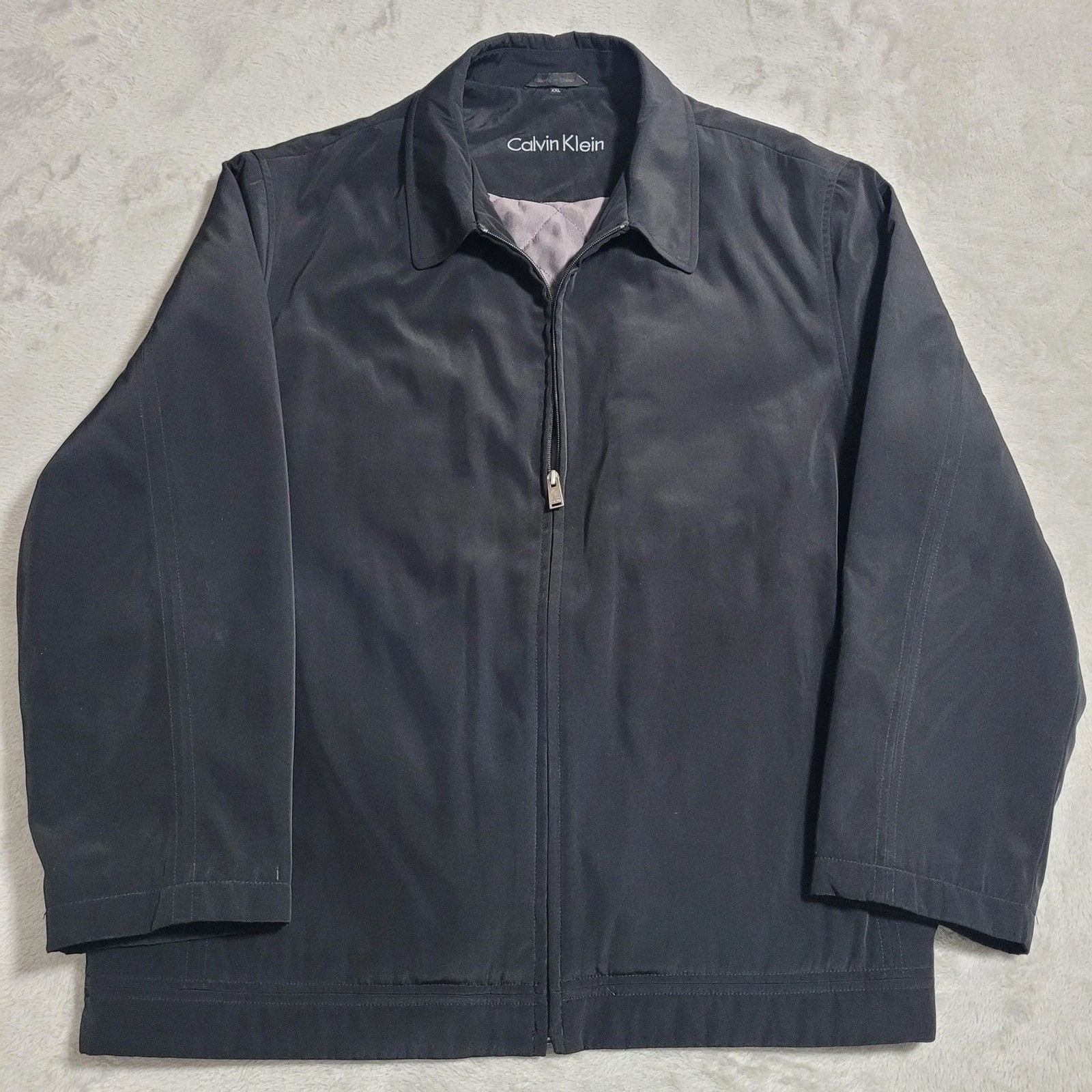 Calvin Klein Jacket Mens 2XL Black Quilted Lined Full Zip Windbreaker Microfiber