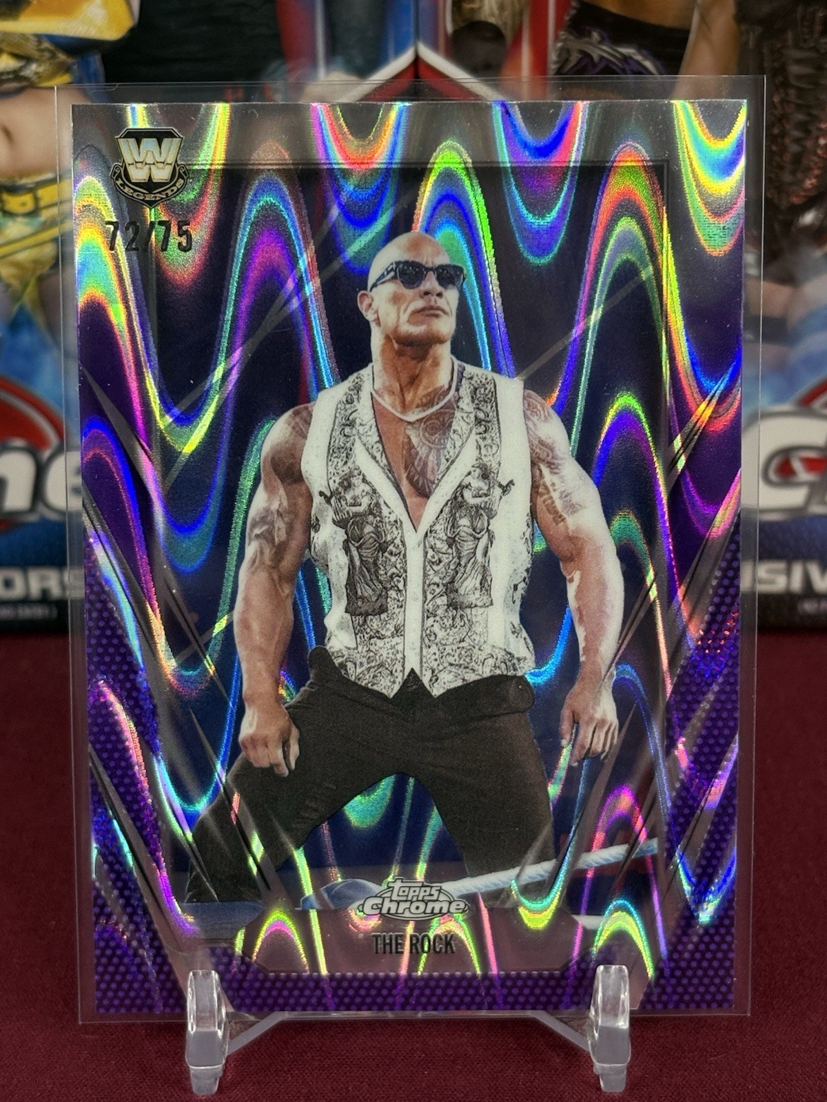 2026 Topps Chrome WWE The Rock Purple RayWave Refractor SP #/75 Legends