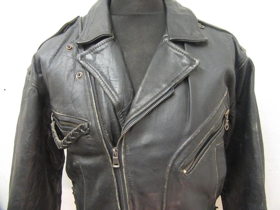 VINTAGE JOE ROCKET LEATHER MOTORCYCLE JACKET SIZEM 2.3KG, LINER AND PATINA - Image 3 of 4