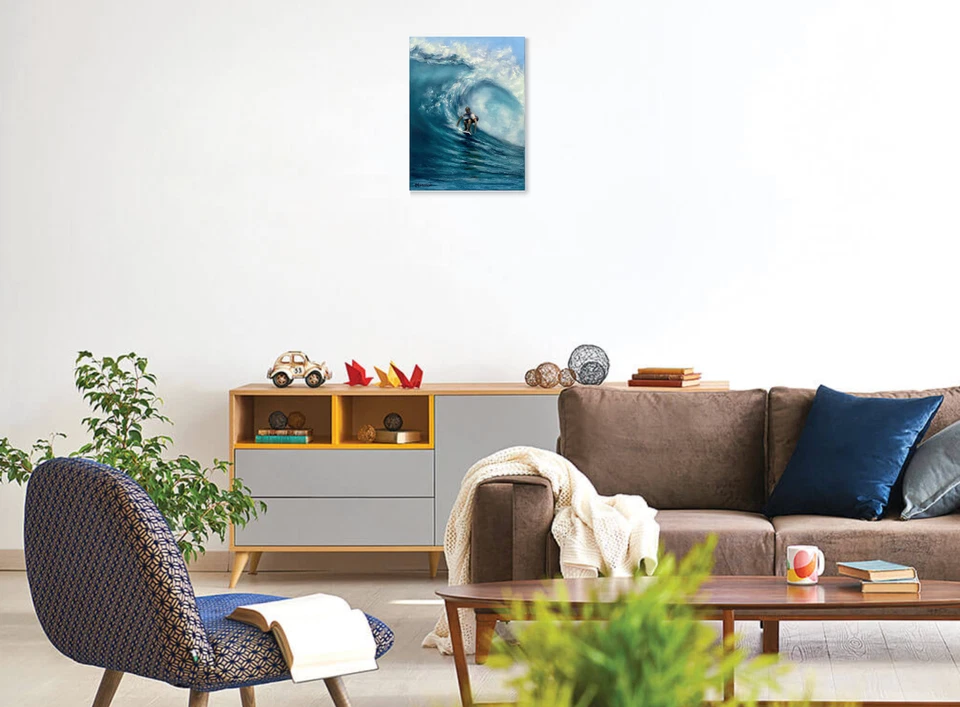 Pintura al óleo de surfista arte original paisaje marino surf océano ola surf arte de pared 12x16 Foto 4 de 4