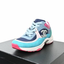 CHANEL Coco Mark Leather Switched Sneakers Used CYHE-0